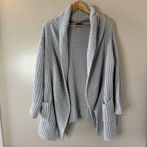 POL Chunky Cable Knit Cardigan Sweater Grandmacore Pockets Blue Medium